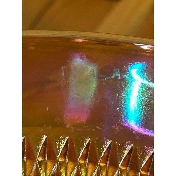 Jeanette Anniversary Serving Bowl Marigold Carnival Glass Iridescent Vintage (84 - Picture 8 of 11